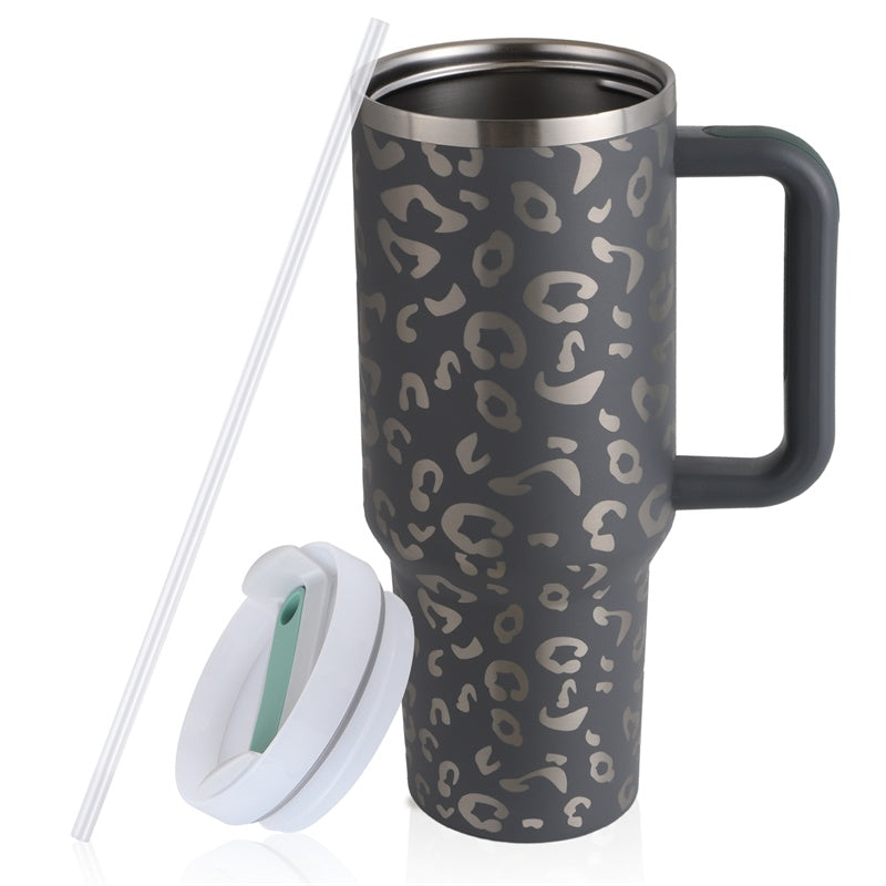 Tasse à café en paille de 40 oz avec poignée, bouteille d'eau portable en acier inoxydable pour voiture, grande capacité, tasse de voyage sans bisphénol A