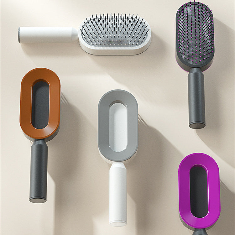 Brosse à cheveux auto-nettoyante pour femmes, brosse de massage du cuir chevelu avec airbag anti-perte de cheveux et nettoyage à une touche, brosse anti-statique.