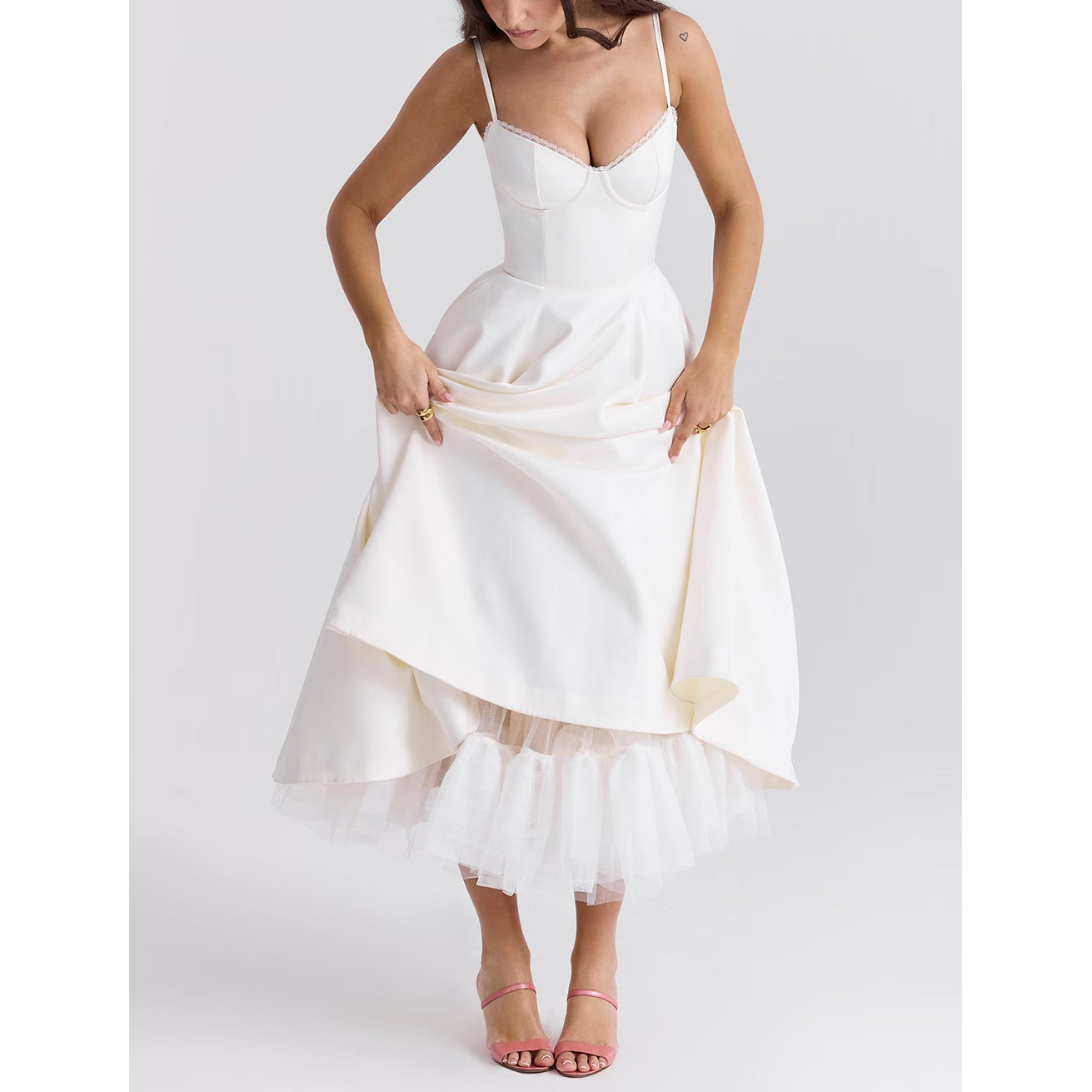 Robe longue à manches sans épaules avec décolleté en V pour femmes