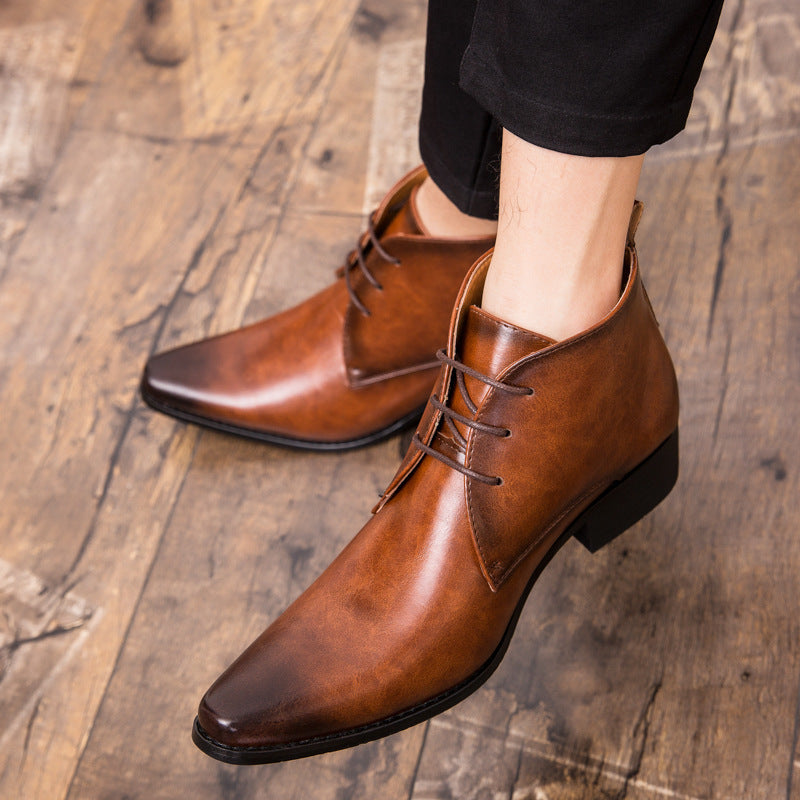 Chaussures en cuir montantes pour hommes britanniques à bout pointu