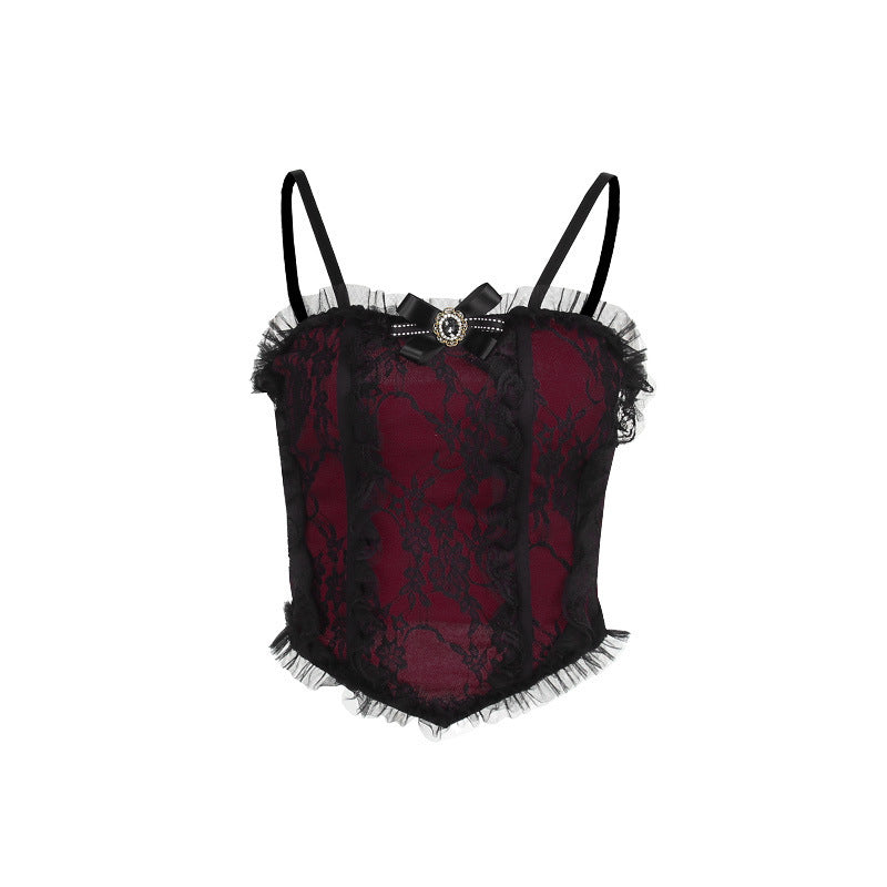 Camisole sexy en dentelle style gothique vintage de style sombre pour l'automne