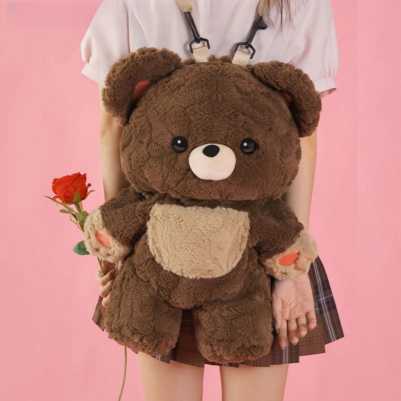 Sac de couple ours d'amour mignon sac en peluche polyvalent sac à dos épaule poupée petit sac d'école femmes hommes sacs marron