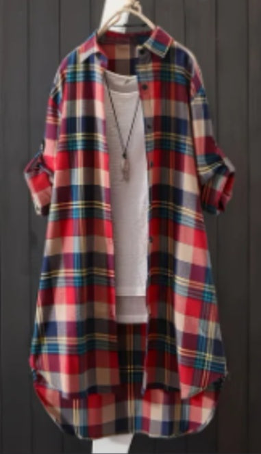 Chemise pour femmes à imprimé tartan élégant - Col polo classique avec fermeture à boutons - Vêtements décontractés à manches longues pour le printemps et l'automne - Un incontournable de la garde-robe pour les dames tendance