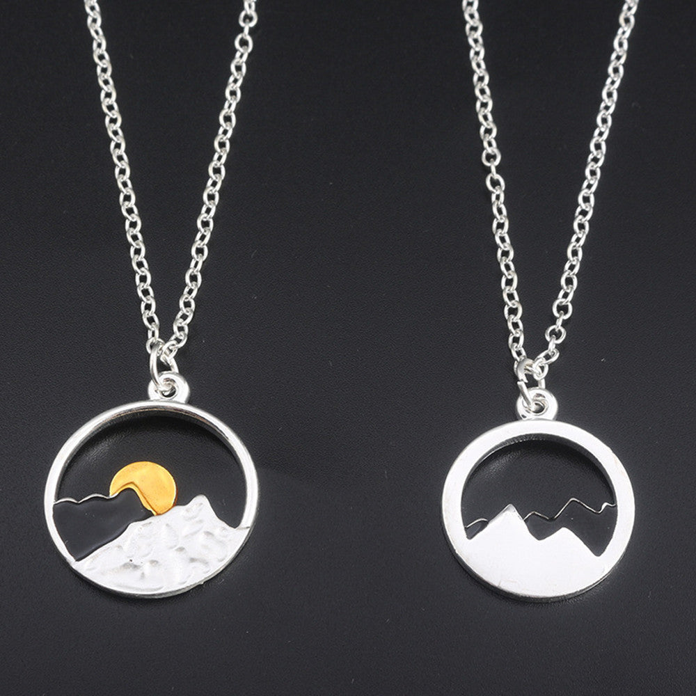 Collier pendentif avec lever de soleil et coucher de soleil sur les montagnes, cadeau de Saint-Valentin