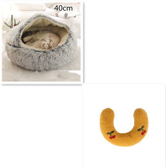 Lit pour chien et chat 2 en 1, lit d'hiver pour animaux, maison ronde en peluche chaude, lit doux en peluche longue pour animaux de compagnie, produits pour animaux.