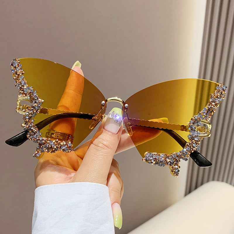 Lunettes de soleil papillon diamant de luxe pour femmes, marque Y2K, vintage, sans monture, surdimensionnées, lunettes de soleil pour dames