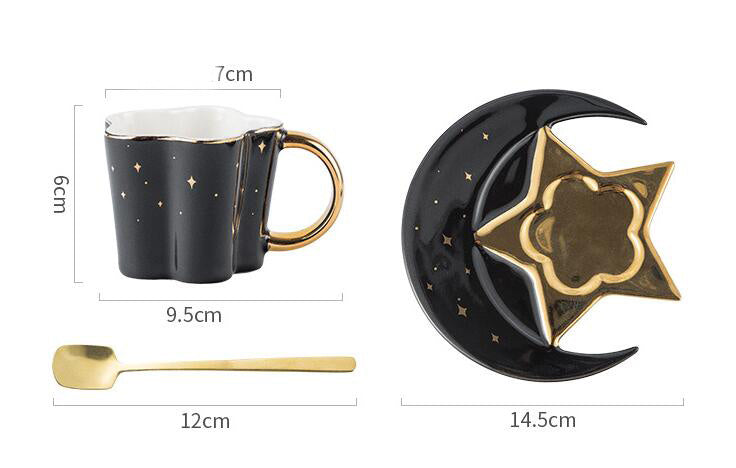 Tasse créative en céramique avec soucoupe en forme d'étoile et de lune