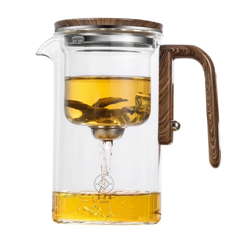 Magnetic Teapot One-click Separation Filtration Glass Teapot Wooden Handle Tea Water Separation Inner Container Teapot