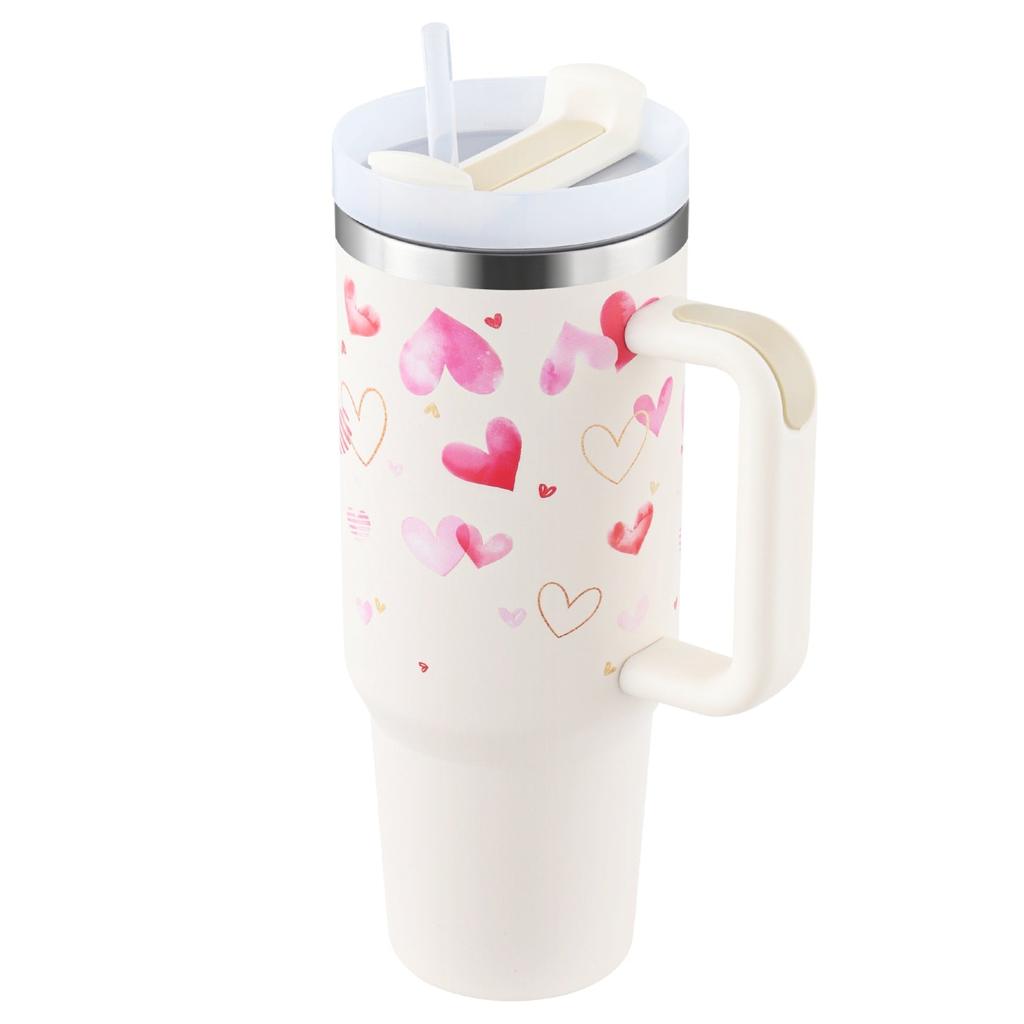 Tasse à café en paille de 40 oz avec poignée, bouteille d'eau portable en acier inoxydable pour voiture, grande capacité, tasse de voyage sans bisphénol A