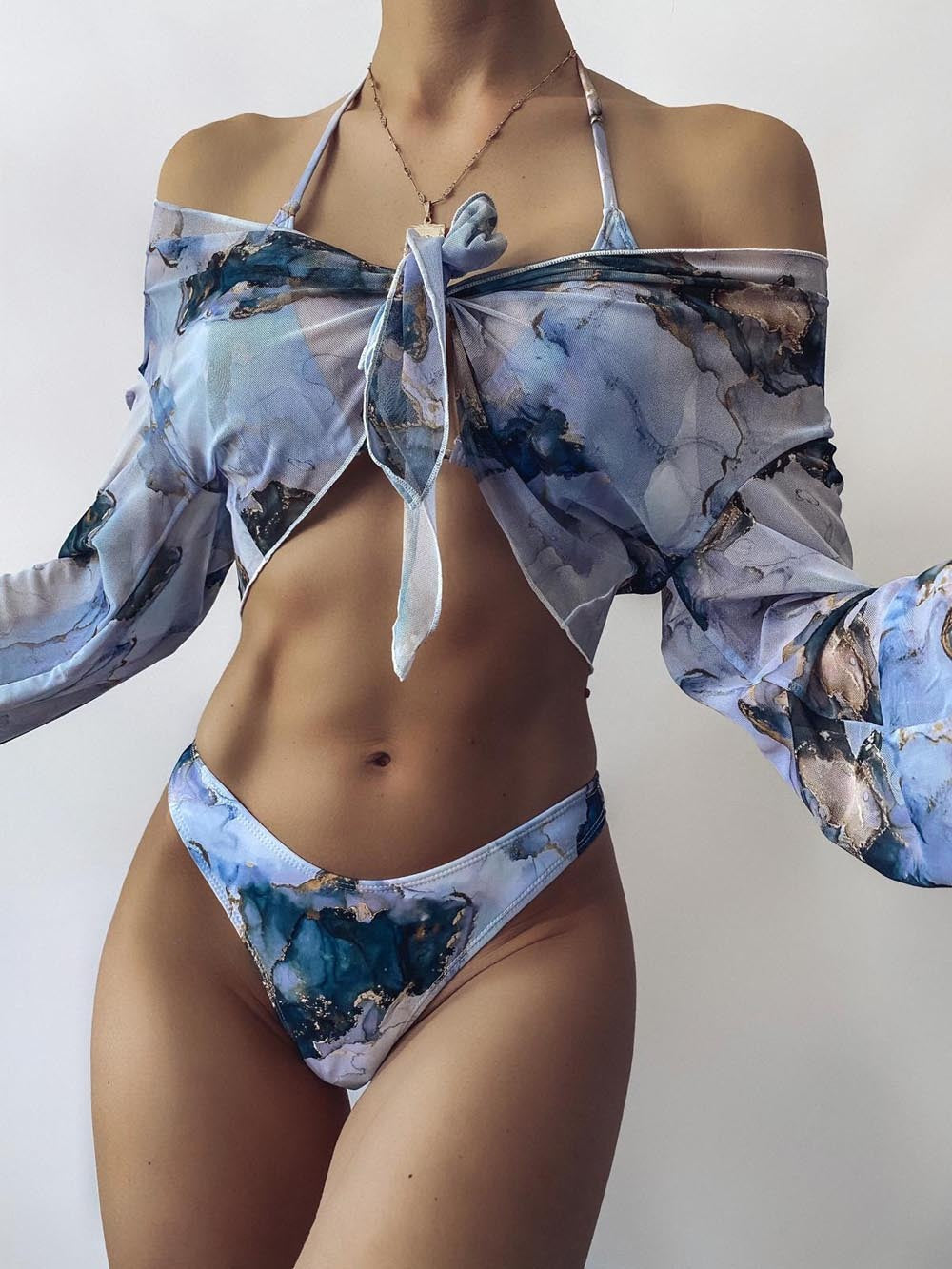 Maillot de bain sexy à taille haute imprimé tie-dye fendu