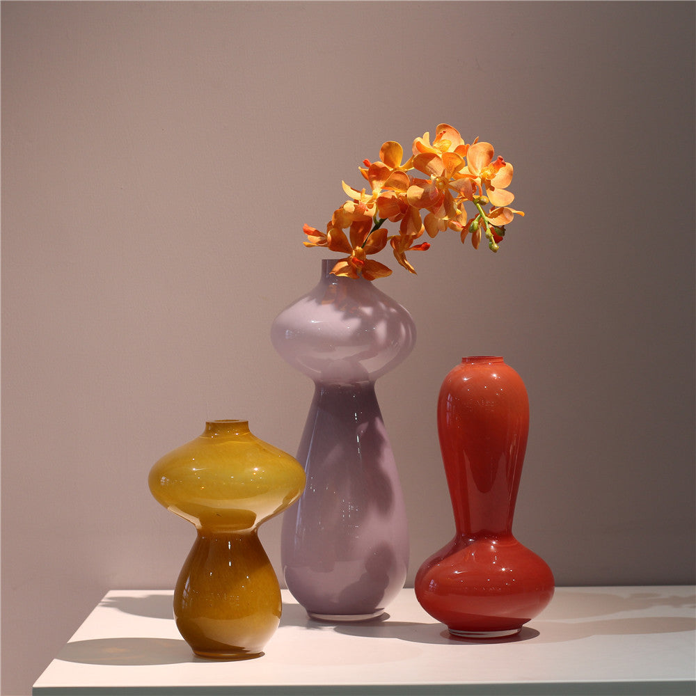 Ornements de vase et de pot de fleurs en verre à petite bouche caramel