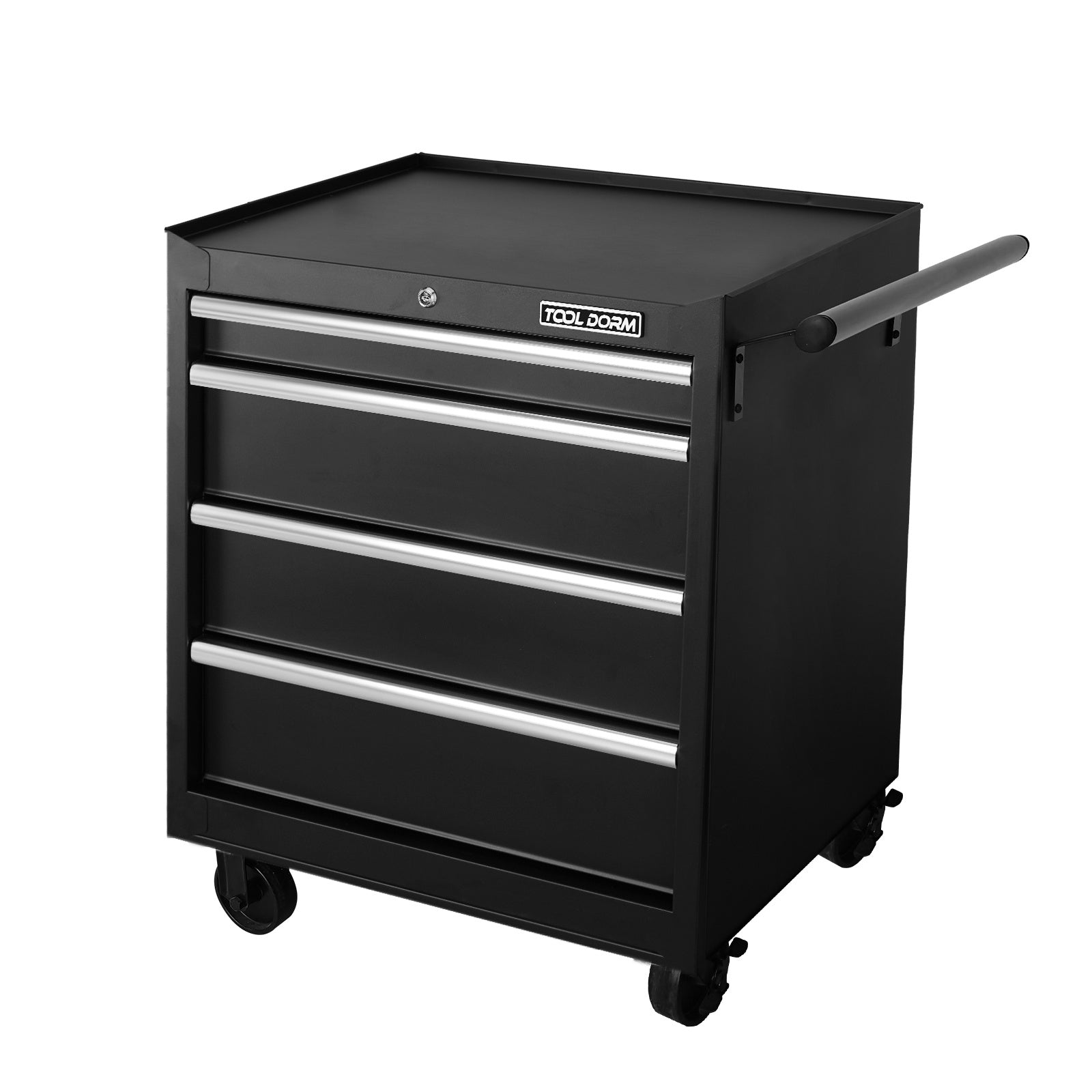Armoire à outils et chariot de rangement en métal de 27 pouces avec 4 tiroirs, roulettes, glissières à roulement à billes, revêtement en poudre noir, convient pour garage, entrepôt et atelier. - KaoKao