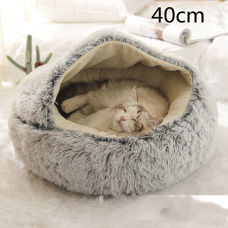 Lit pour chien et chat 2 en 1, lit d'hiver pour animaux, maison ronde en peluche chaude, lit doux en peluche longue pour animaux de compagnie, produits pour animaux.