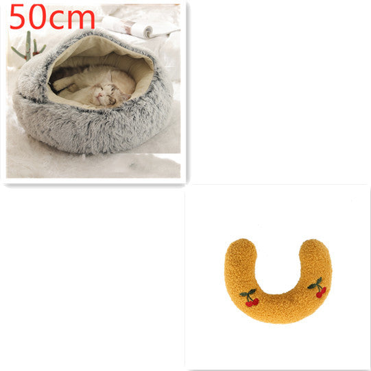 Lit pour chien et chat 2 en 1, lit d'hiver pour animaux, maison ronde en peluche chaude, lit doux en peluche longue pour animaux de compagnie, produits pour animaux.