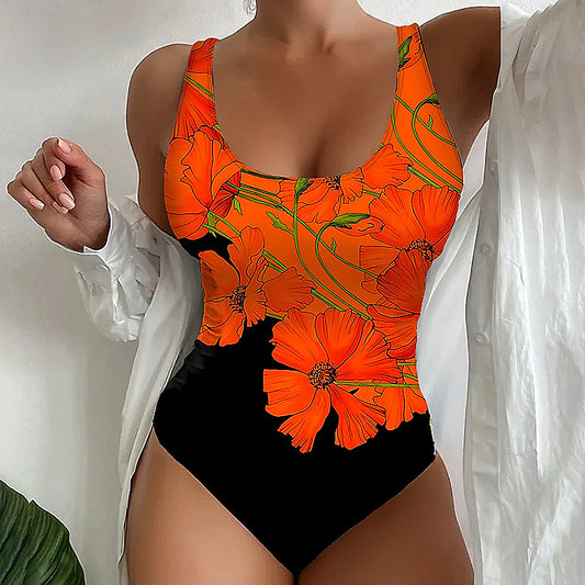 Maillot de bain Slim Fit Sexy Fleurs Imprimé Dos Nu Amazon Bikini Une Pièce