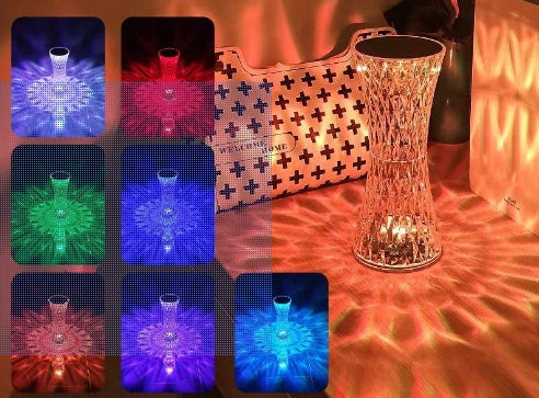 Lampe de table en cristal créatif rechargeable en acrylique pour chambre à coucher.