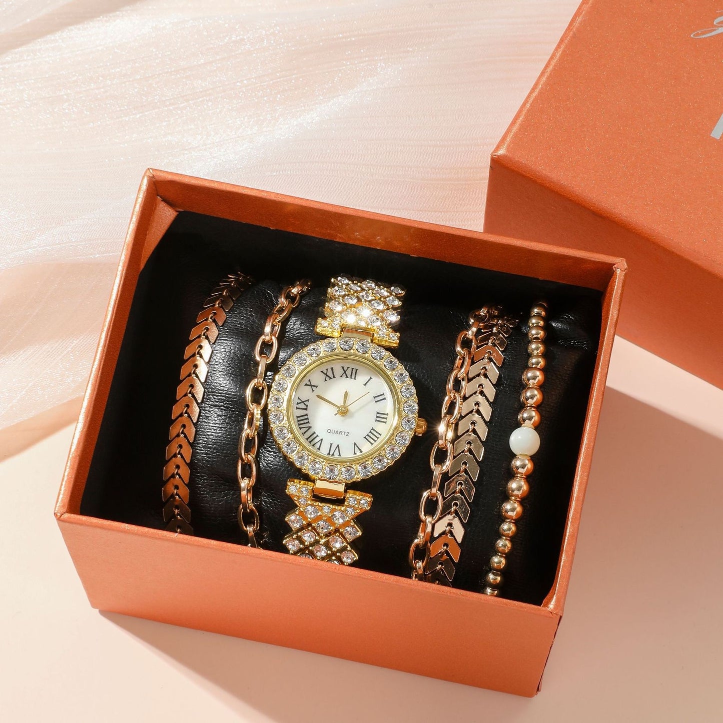 Coffret cadeau de luxe pour montre-bracelet en diamant pour femme, ensemble de six pièces