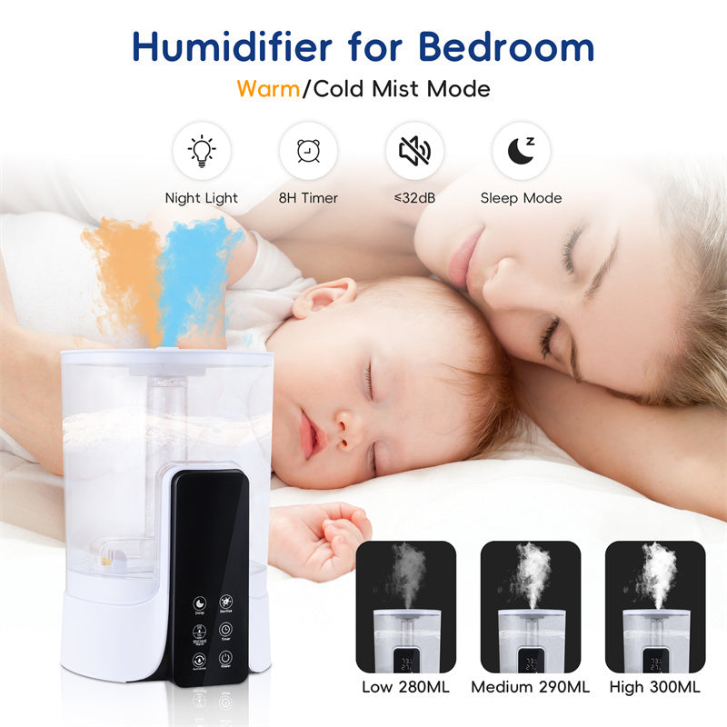 Humidificateur de grande capacité 6L Chauffage intelligent programmé Spray Stérilisation UV Télécommande intelligente