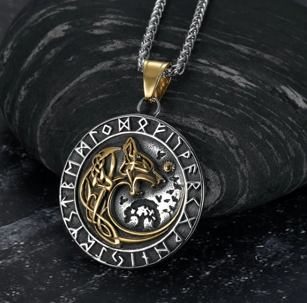 Colliers de runes nordiques vintage pour hommes en acier inoxydable Runes nordiques Bijoux Viking Païen Elder Futhark Pendentif Amulette Bijoux de mode