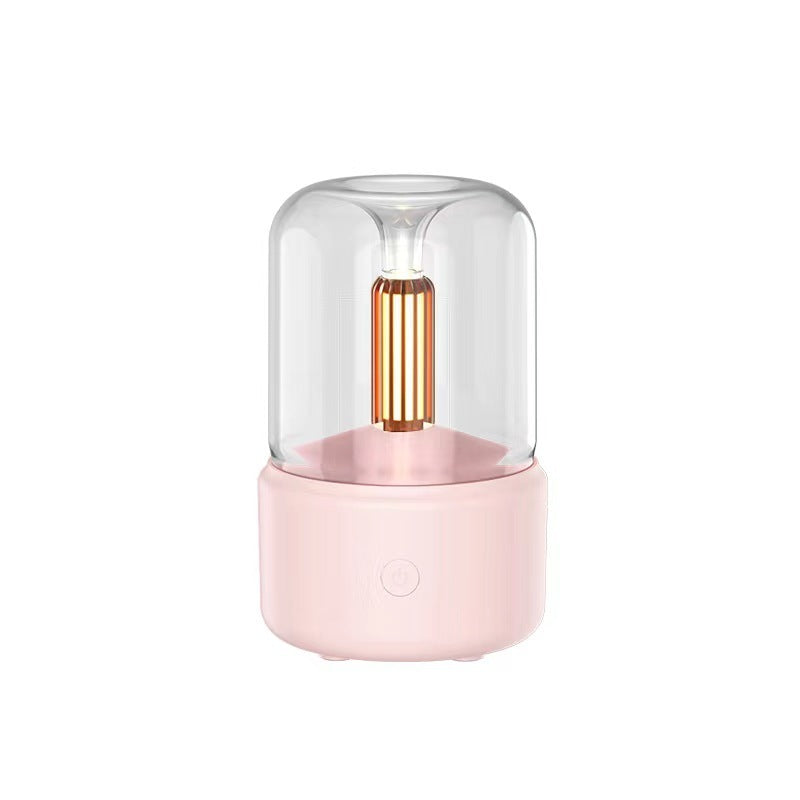 Humidificateur d'air électrique portable de 120 ml avec diffuseur d'arôme à lumière d'ambiance, bougie, brumisateur à brouillard frais, 8-12 heures avec veilleuse LED.