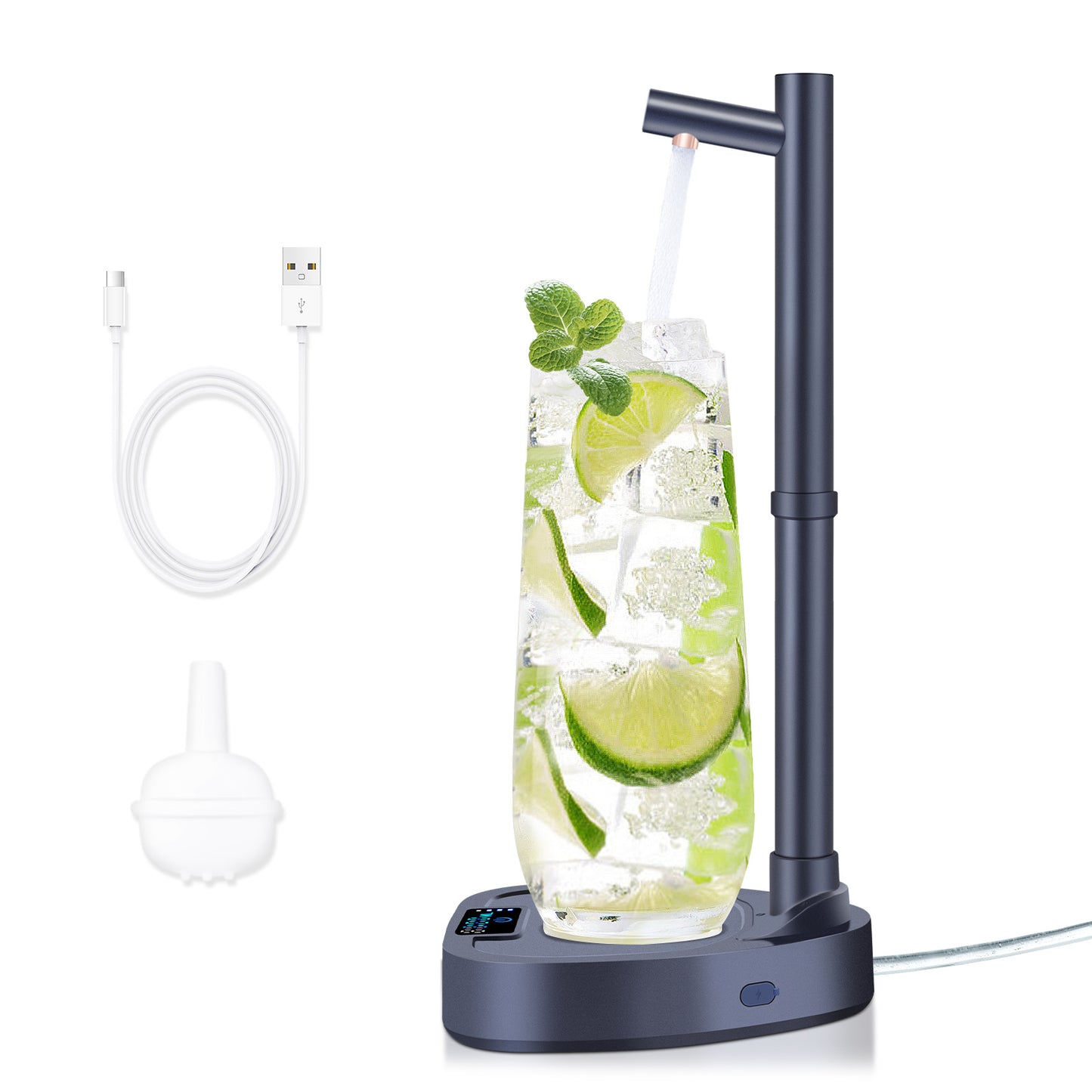 Distributeur d'eau automatique avec bouteille rechargeable de bureau et support ajouté.