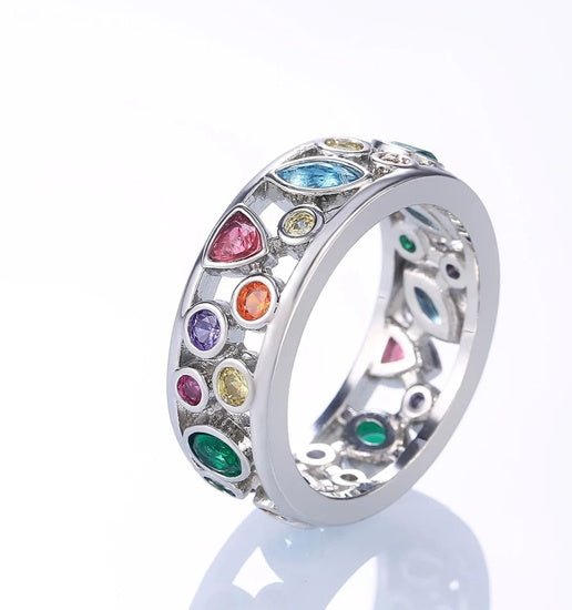 Bague en diamant creux multicolore pour femme, bijou en zircon exquis et simple. - KaoKao