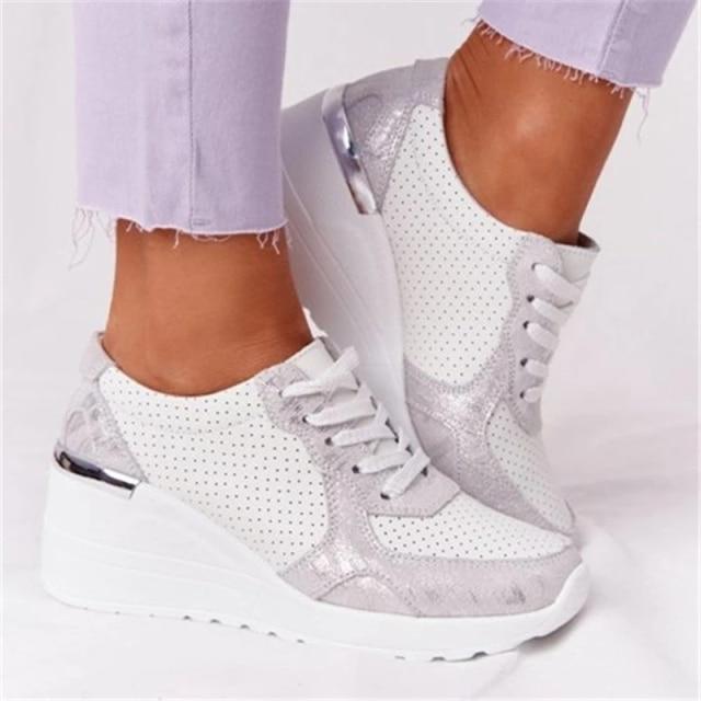 Baskets à plateforme et talon compensé, chaussures décontractées à lacets et maille - KaoKao