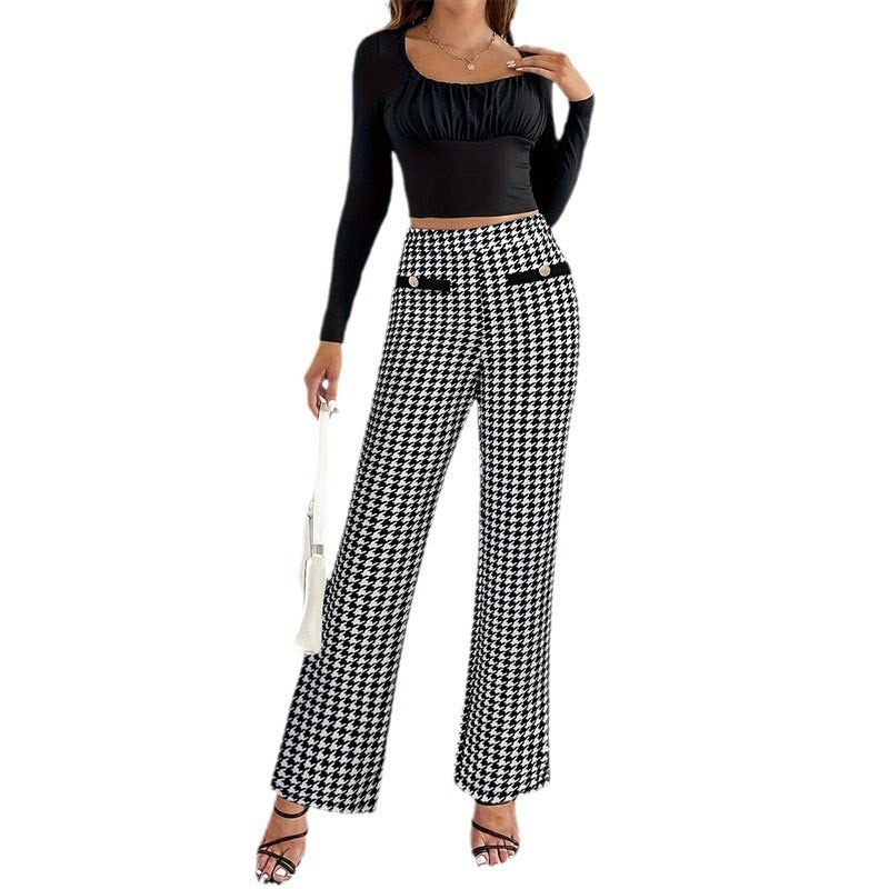 fausse poche fermeture décoration pantalon large droit pantalon