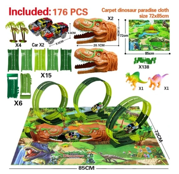 Jouet de course sur piste électrique assemblé pour enfants, simulation d'animaux, tyrannosaure, dinosaure, puzzle, cadeau pour garçon