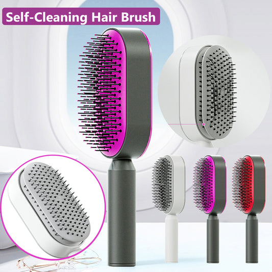 Brosse à cheveux auto-nettoyante pour femmes, brosse de massage du cuir chevelu avec airbag anti-perte de cheveux et nettoyage à une touche, brosse anti-statique.