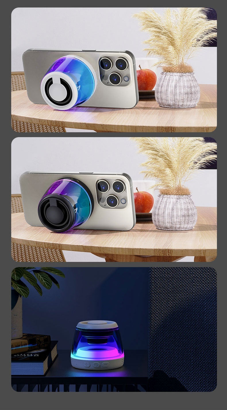 Enceinte mini Bluetooth magnétique avec lumière d'ambiance sans fil portable.