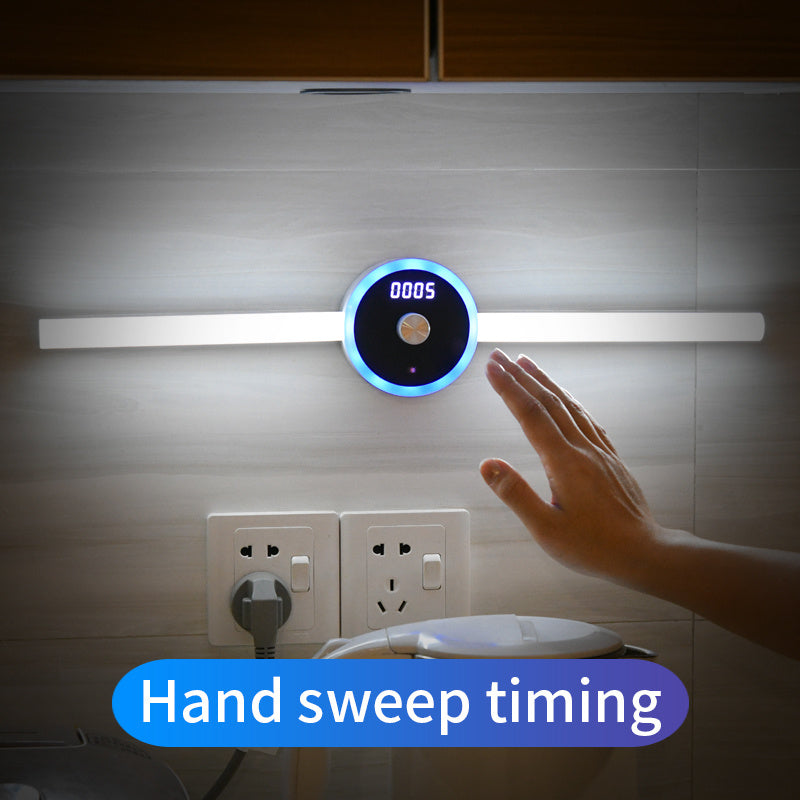 Lumière de cabinet intelligente avec horloge, capteur de lumière, lumière LED amovible pour armoire, interrupteur à balai manuel.