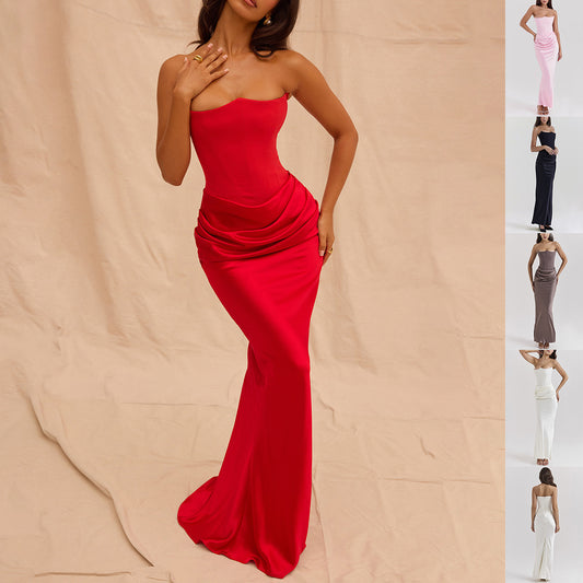 Slim Tube Top Long Dress Sexy Fashion Bandeau Backless Evening Party Dress For Women Clothing