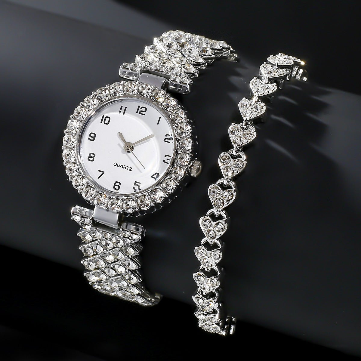 Bijoux de mode 2 pièces ensemble de montres de luxe pour femmes avec bracelet en argent, montre à quartz pour femmes, bracelet en alliage pour ensemble de bijoux pour dames, cadeau d'horloge. - KaoKao