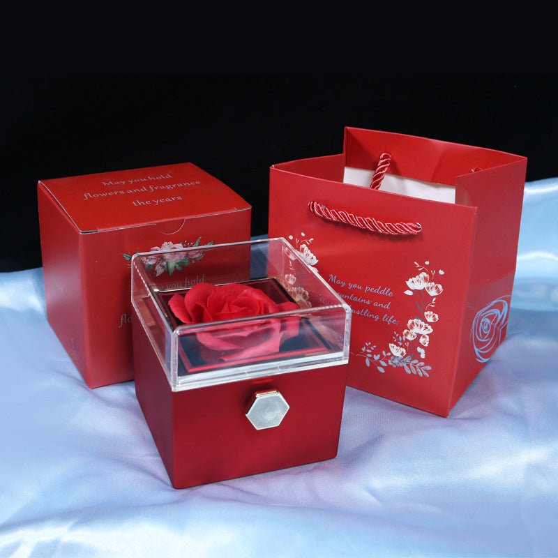 Boîte - cadeau de fleurs en savon rotatives, boîte créative de bijoux en rose rotative, cadeau de la Saint - Valentin pour femmes. - KaoKao