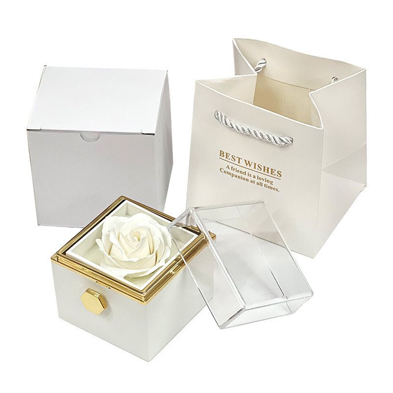 Boîte - cadeau de fleurs en savon rotatives, boîte créative de bijoux en rose rotative, cadeau de la Saint - Valentin pour femmes. - KaoKao