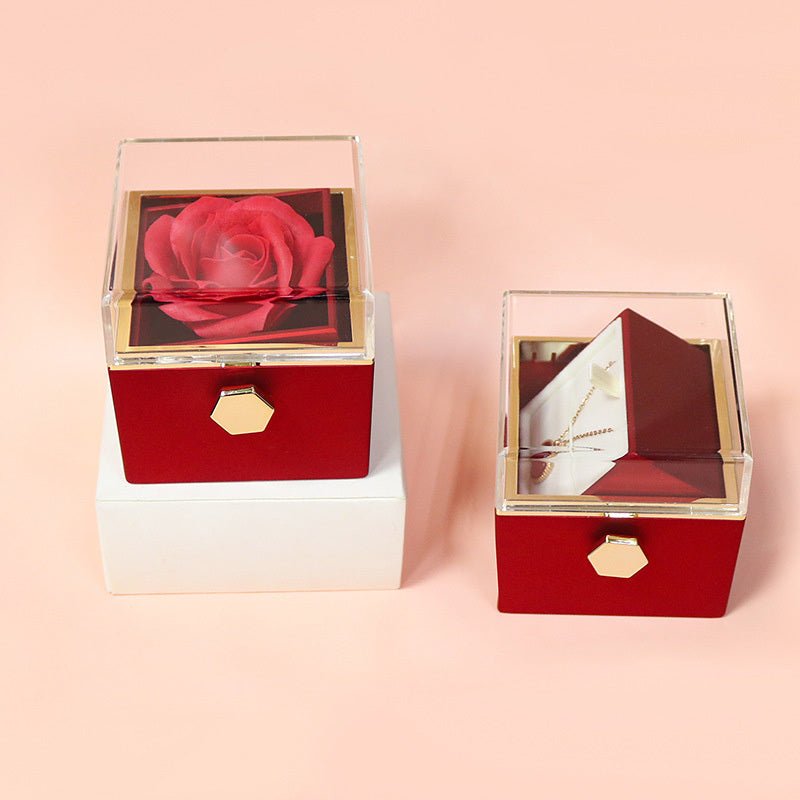 Boîte - cadeau de fleurs en savon rotatives, boîte créative de bijoux en rose rotative, cadeau de la Saint - Valentin pour femmes. - KaoKao