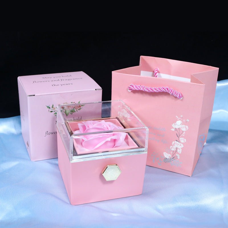 Boîte - cadeau de fleurs en savon rotatives, boîte créative de bijoux en rose rotative, cadeau de la Saint - Valentin pour femmes. - KaoKao