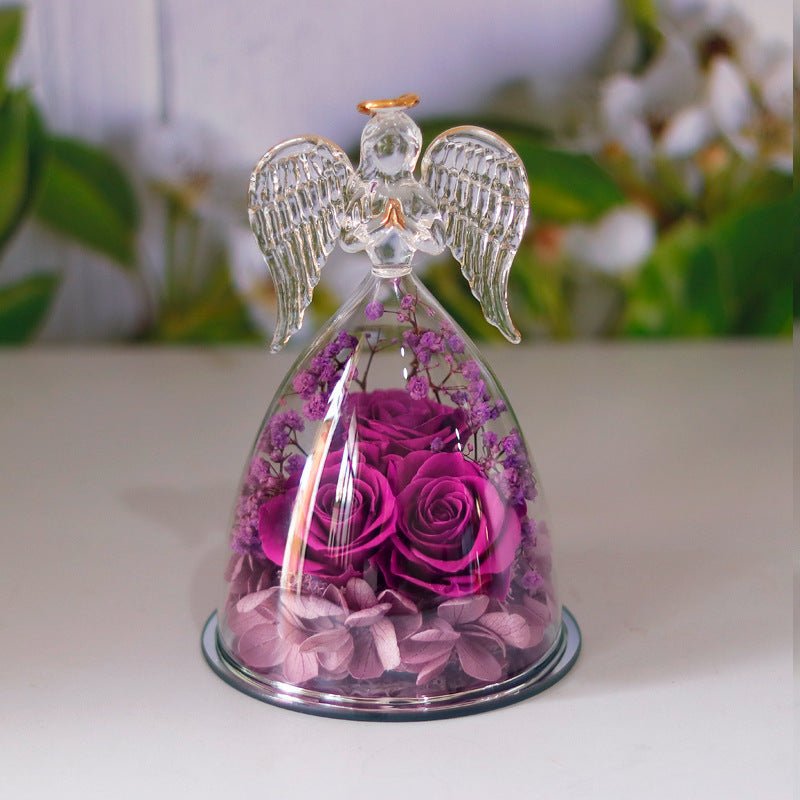 Boîte - cadeau de fleurs éternelles avec couvercle en verre d'ange, boîte de roses séchées pour Noël, Nouvel An, Saint - Valentin, décoration intérieure. - KaoKao