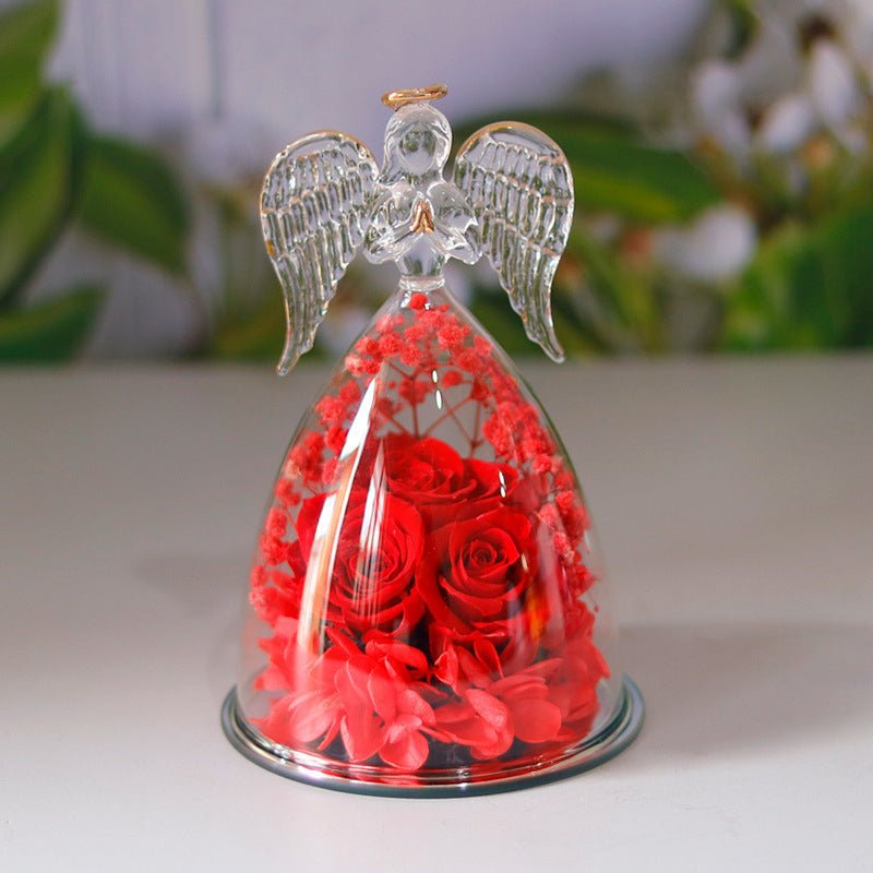 Boîte - cadeau de fleurs éternelles avec couvercle en verre d'ange, boîte de roses séchées pour Noël, Nouvel An, Saint - Valentin, décoration intérieure. - KaoKao