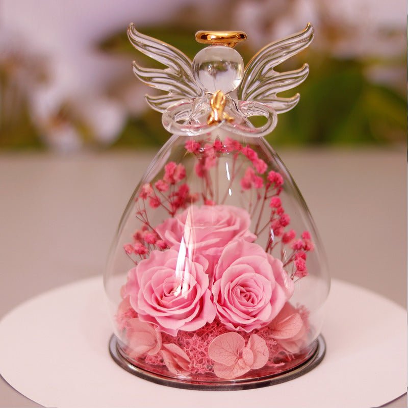 Boîte - cadeau de fleurs éternelles avec couvercle en verre d'ange, boîte de roses séchées pour Noël, Nouvel An, Saint - Valentin, décoration intérieure. - KaoKao