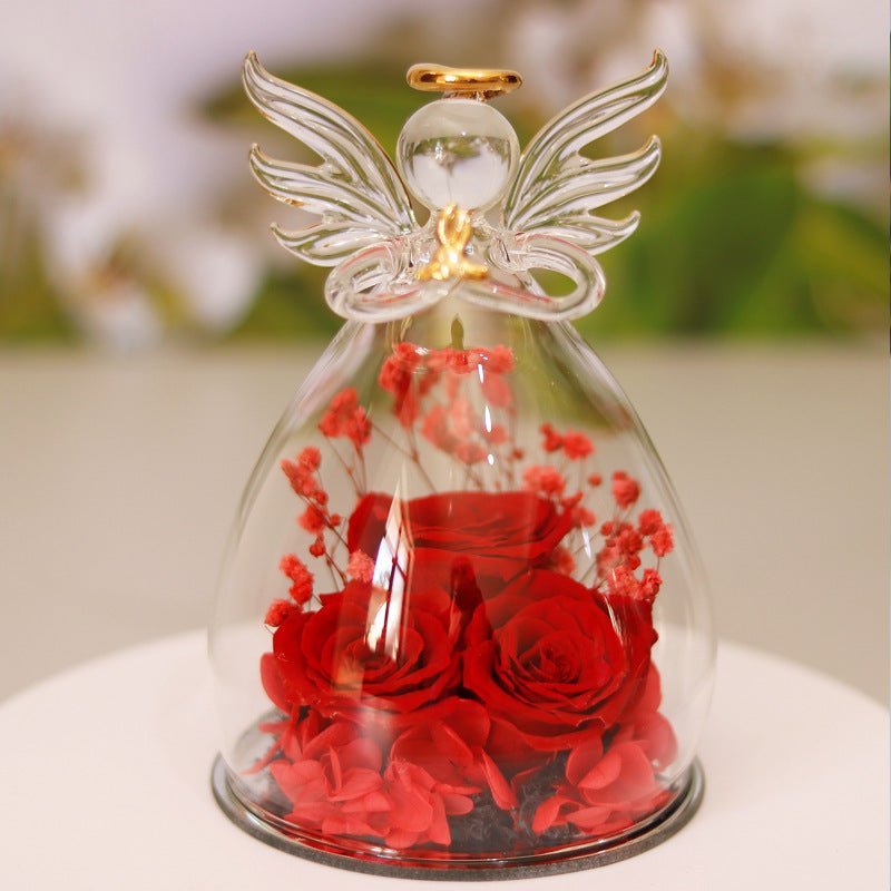 Boîte - cadeau de fleurs éternelles avec couvercle en verre d'ange, boîte de roses séchées pour Noël, Nouvel An, Saint - Valentin, décoration intérieure. - KaoKao