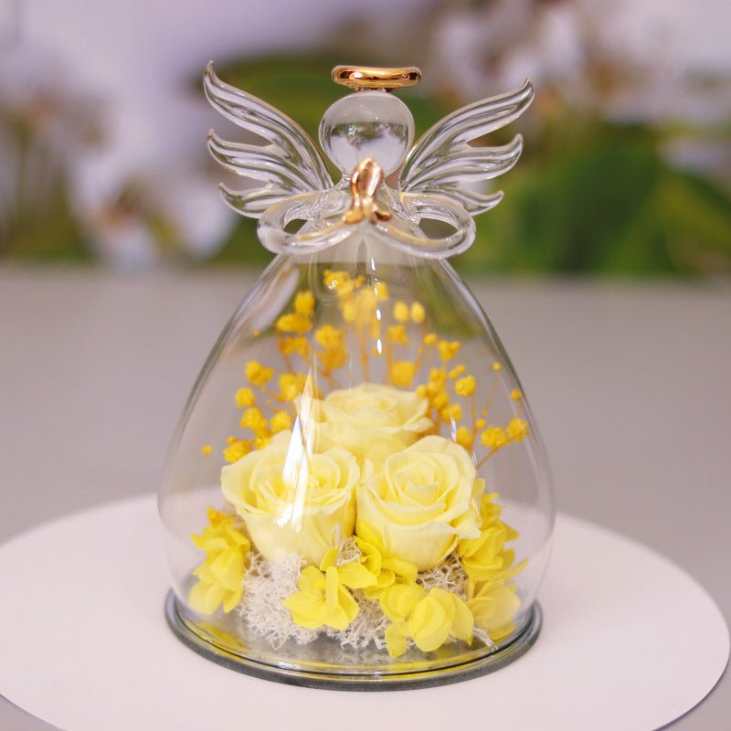 Boîte - cadeau de fleurs éternelles avec couvercle en verre d'ange, boîte de roses séchées pour Noël, Nouvel An, Saint - Valentin, décoration intérieure. - KaoKao