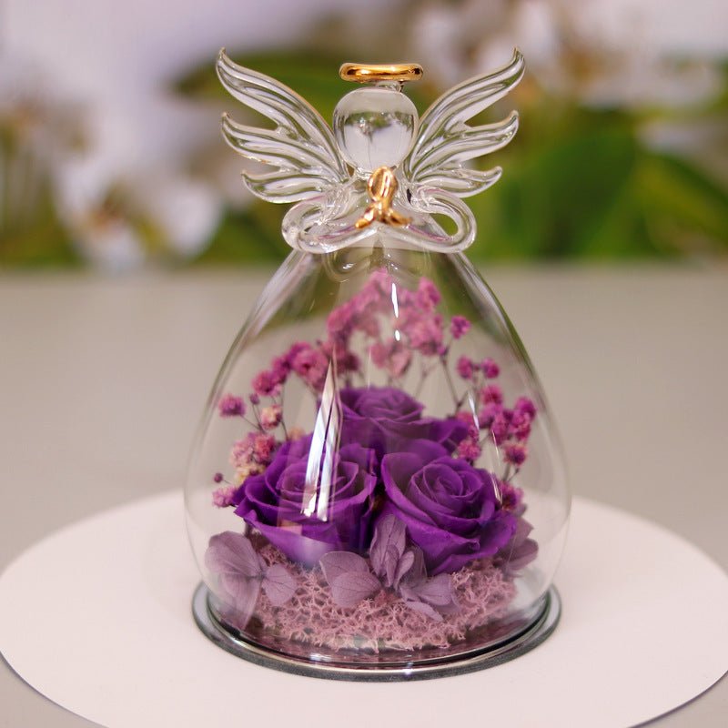 Boîte - cadeau de fleurs éternelles avec couvercle en verre d'ange, boîte de roses séchées pour Noël, Nouvel An, Saint - Valentin, décoration intérieure. - KaoKao