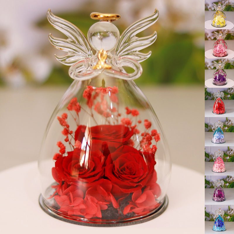 Boîte - cadeau de fleurs éternelles avec couvercle en verre d'ange, boîte de roses séchées pour Noël, Nouvel An, Saint - Valentin, décoration intérieure. - KaoKao