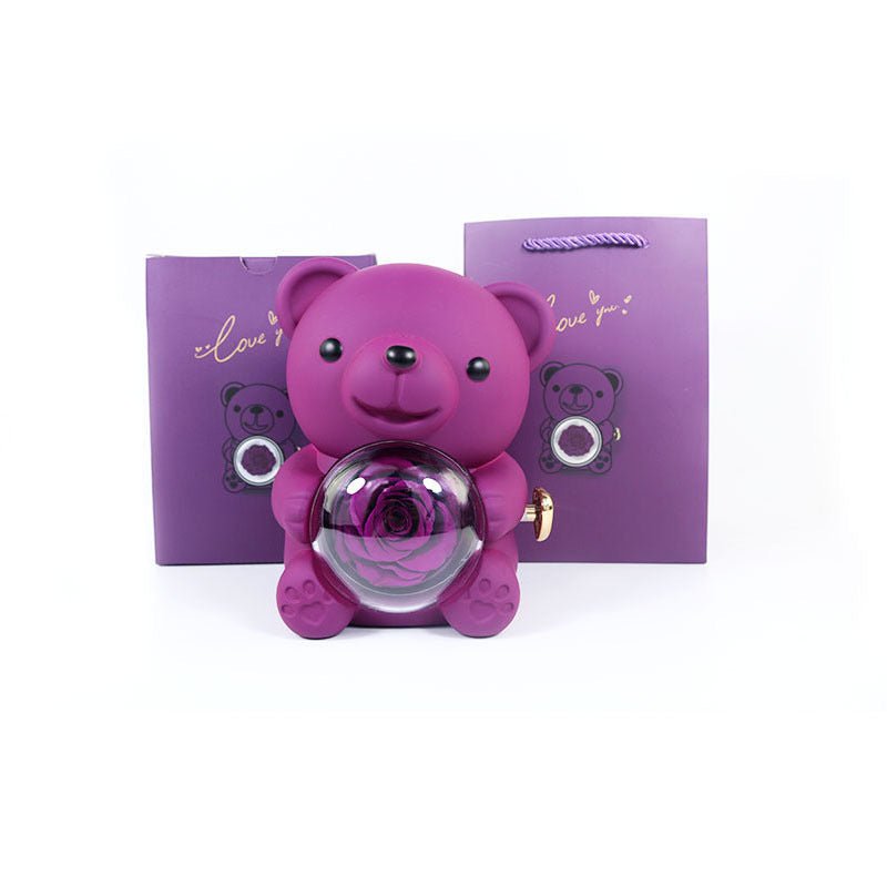 Boîte cadeau de nounours rose éternel avec collier, boîte à bijoux rose rotative, cadeau de Saint - Valentin, boîte de rangement pour femmes et petites amies. - KaoKao