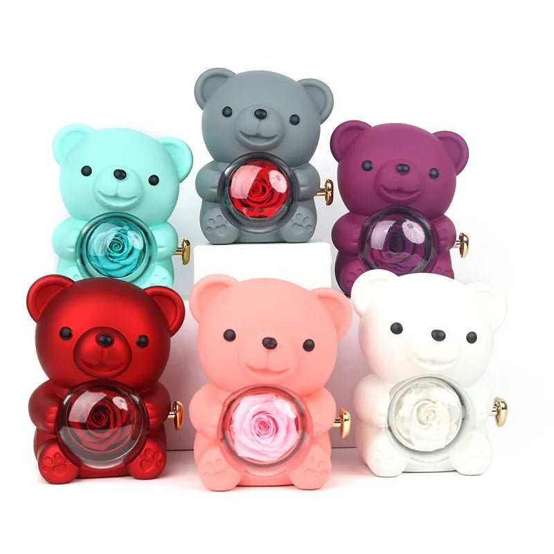 Boîte cadeau de nounours rose éternel avec collier, boîte à bijoux rose rotative, cadeau de Saint - Valentin, boîte de rangement pour femmes et petites amies. - KaoKao