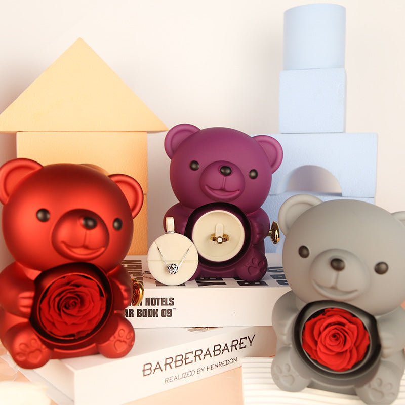 Boîte cadeau de nounours rose éternel avec collier, boîte à bijoux rose rotative, cadeau de Saint - Valentin, boîte de rangement pour femmes et petites amies. - KaoKao