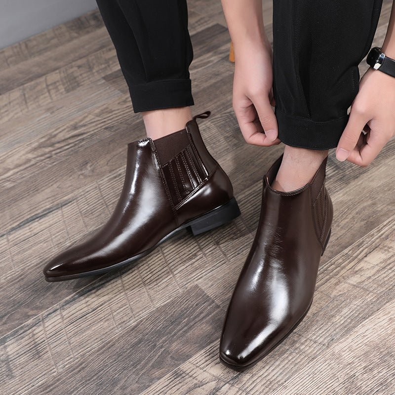 Bottes Chelsea à bout pointu pour hommes, mode britannique, talon carré, chaussures en cuir formelles pour affaires. - KaoKao