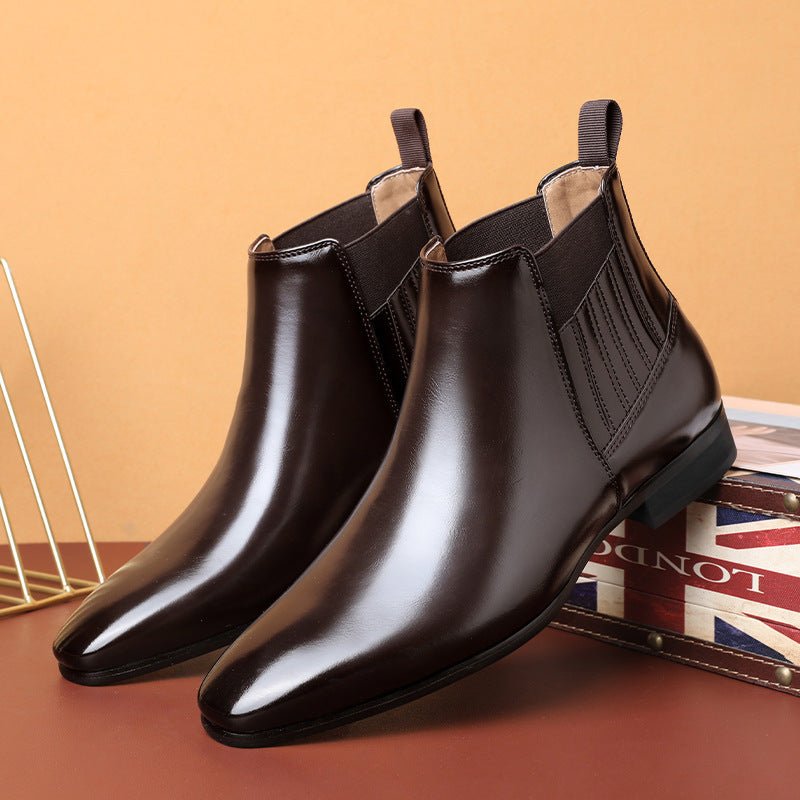 Bottes Chelsea à bout pointu pour hommes, mode britannique, talon carré, chaussures en cuir formelles pour affaires. - KaoKao